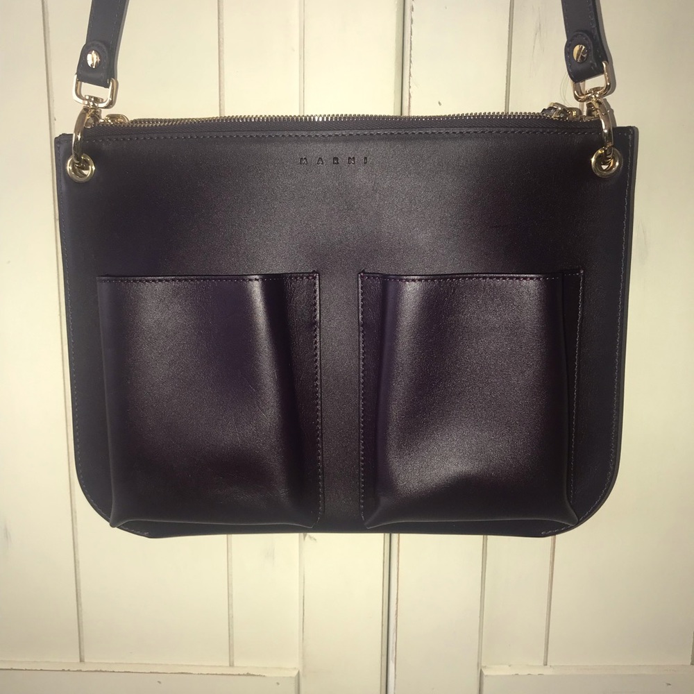 2 PIECE Marni Bandolier Plum Leather Crossbody Bag